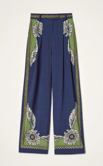 La Doublej Brooklyn Floral-print Pleated Trousers In Blue