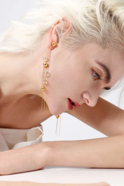 Classicharms Frostlily Azeztulite Crystal And Bead Drop Earrings In Gold