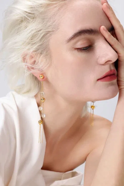 Classicharms Frostlily Azeztulite Crystal And Bead Drop Earrings In Gold