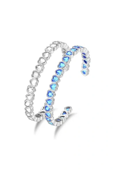Classicharms Silver Heart Shaped Zirconia Bangle Bracelet Set In Blue