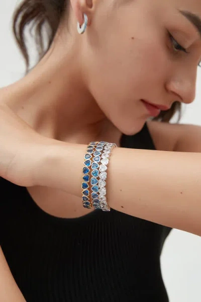 Classicharms Silver Heart Shaped Zirconia Bangle Bracelet Set In Blue