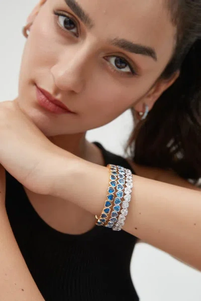 Classicharms Silver Heart Shaped Zirconia Bangle Bracelet Set In Blue
