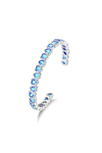 Classicharms Silver Heart Shaped Zirconia Bangle Bracelet Set In Blue