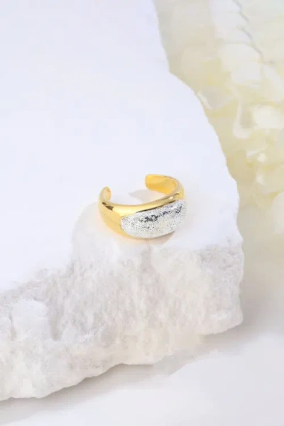 Classicharms Frosted And Matted Texture Two Tone Ring In Gold