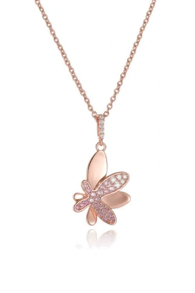Classicharms Rose Gold Gradient Pink Pavé Diamond Butterfly Pendant Necklace In Gold