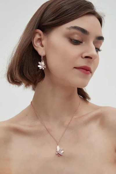 Classicharms Rose Gold Gradient Pink Pavé Diamond Butterfly Pendant Necklace In Gold