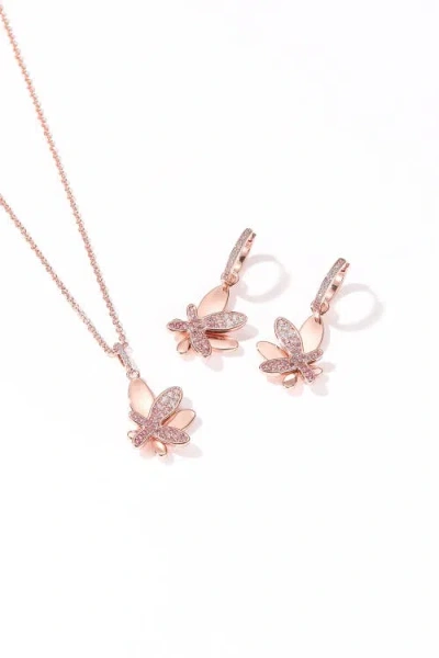 Classicharms Rose Gold Gradient Pink Pavé Diamond Butterfly Pendant Necklace In Gold