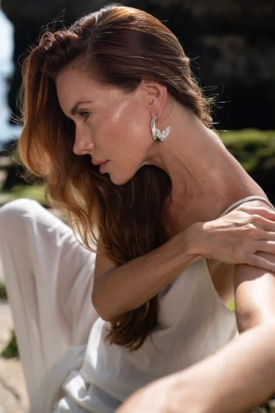 Classicharms Naomi Shell Pearl Cluster Molten Hoop Statement Earrings In Metallic