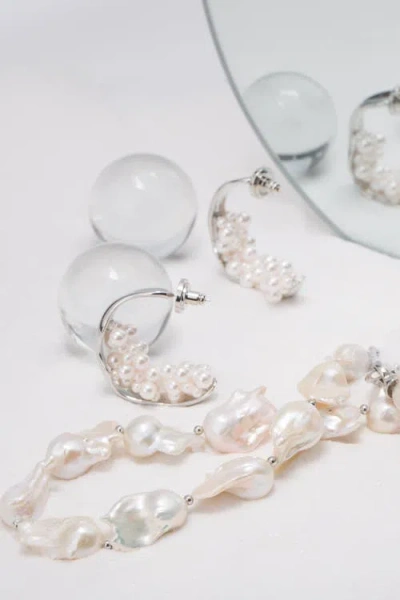 Classicharms Naomi Shell Pearl Cluster Molten Hoop Statement Earrings In Metallic