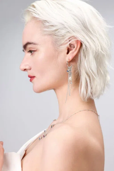 Classicharms Iris Freshwater Pearl And Cubic Zirconia Radiant Reverie Cascade Hoop Earrings In Metallic