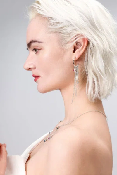 Classicharms Iris Freshwater Pearl And Cubic Zirconia Radiant Reverie Cascade Hoop Earrings In Metallic