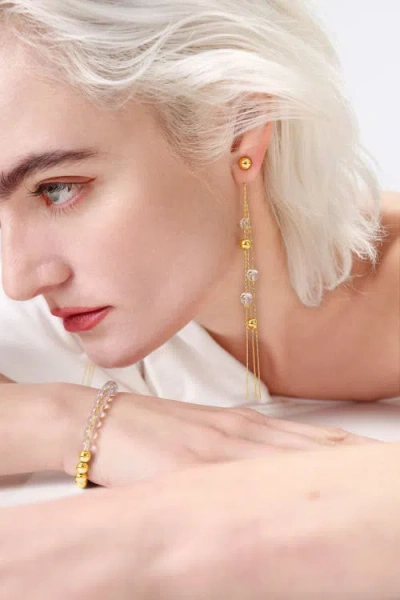 Classicharms Frostlily Azeztulite Crystal And Bead Drop Earrings In Gold