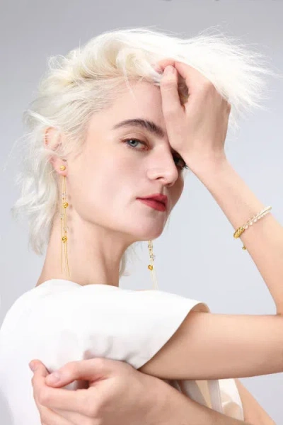 Classicharms Frostlily Azeztulite Crystal And Bead Drop Earrings In Gold