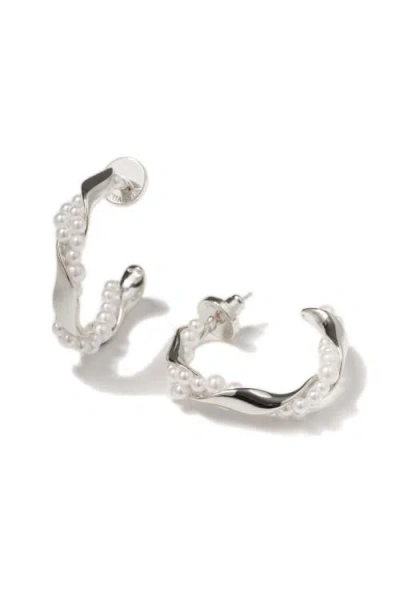 Classicharms Nadia Molten Shell Pearl Twisted Hoop Earrings In Metallic
