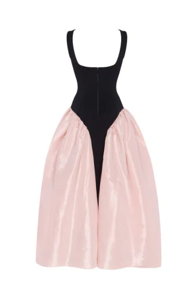 Milla Black Corset Dress On Straps With A Glossy Pink Midi Skirt In Multi