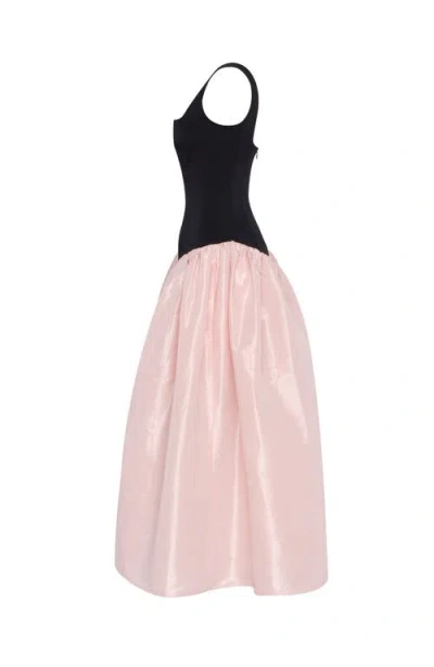 Milla Black Corset Dress On Straps With A Glossy Pink Midi Skirt In Multi