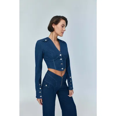 Jendue Us Myla Corset Denim Top In Blue