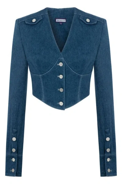 Jendue Us Myla Corset Denim Top In Blue