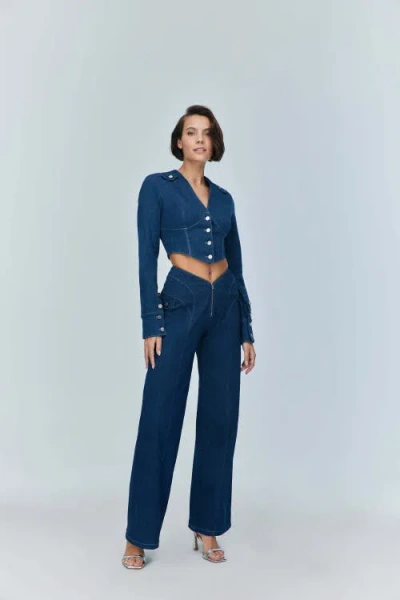 Jendue Us Myla Corset Denim Top In Blue