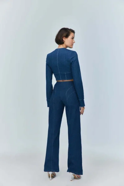 Jendue Us Myla Corset Denim Top In Blue