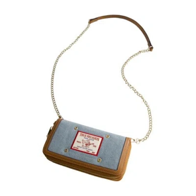 True Religion Buddha Patch Double Zip Chain Wallet In Blue