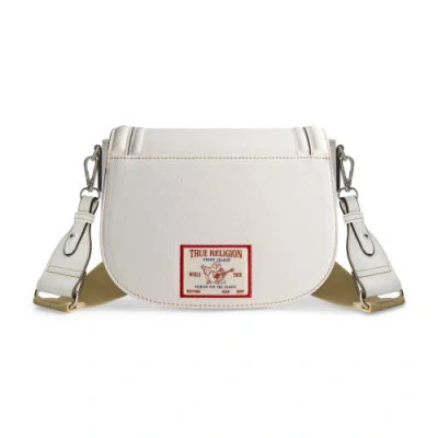 True Religion Distressed Logo Denim Saddle Bag In White