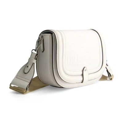 True Religion Distressed Logo Denim Saddle Bag In White