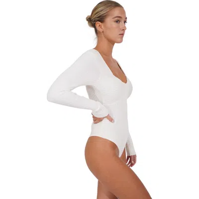 Belle & Bloom Think Twice Long Sleeve Bodysuit In White