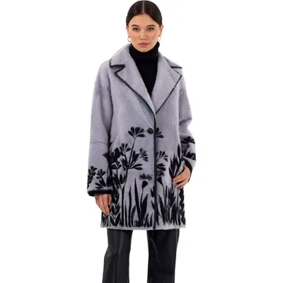 Gorski Reversible Shearling Coat With Floral Embroidery In Gray
