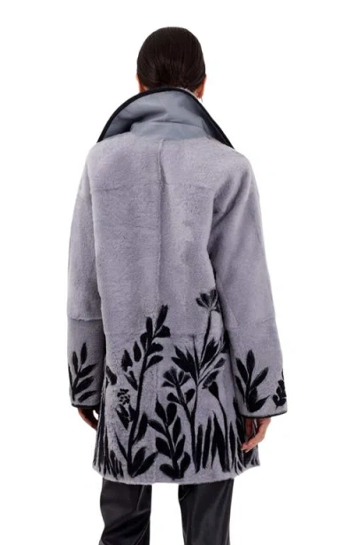 Gorski Reversible Shearling Coat With Floral Embroidery In Gray