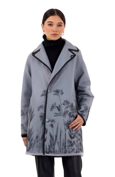 Gorski Reversible Shearling Coat With Floral Embroidery In Gray