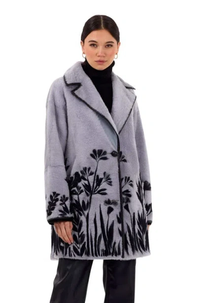 Gorski Reversible Shearling Coat With Floral Embroidery In Gray