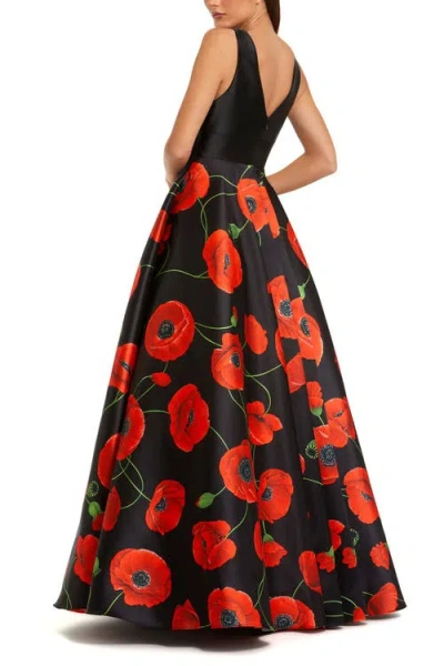 Mac Duggal 56181 Ball Gown Long Formal Floral Print Prom Dress In Black