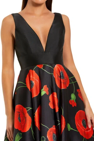 Mac Duggal 56181 Ball Gown Long Formal Floral Print Prom Dress In Black