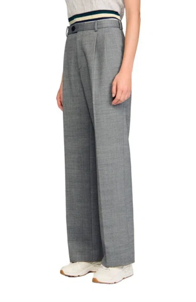 Sandro Straight Leg Trousers In Gray