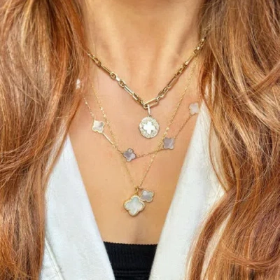 The Lovery Fine Jewelry Mother Of Pearl Diamond Clover Charm In Silver