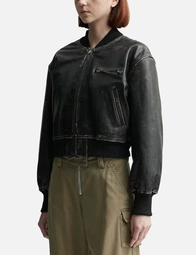 Acne Studios Aged Leather Bomber Jacket With Distressed Treatment In Black