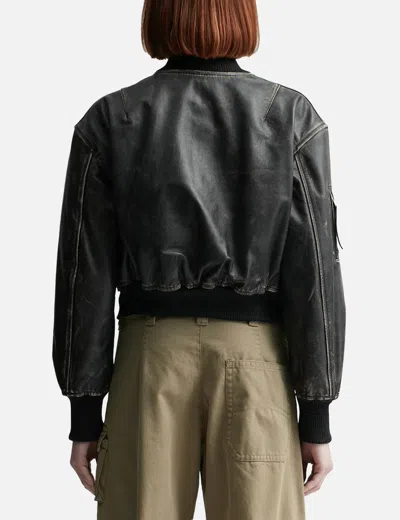 Acne Studios Aged Leather Bomber Jacket With Distressed Treatment In Black