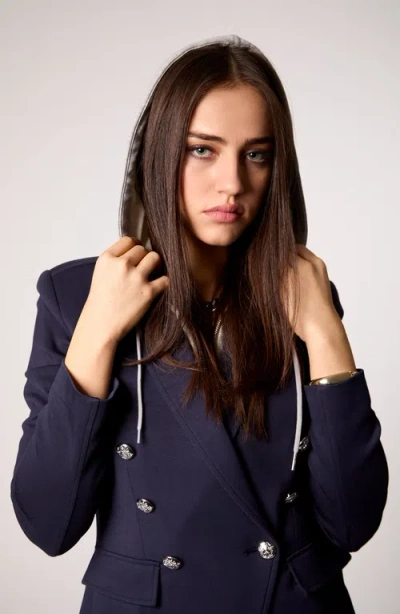 Blue Revival Helen Double-breasted Blazer With Removable Hoodie Insert In Blue