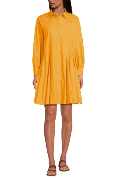 Lands' End Poplin Button Front Dress With Godets In Yellow