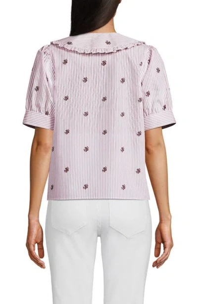 Lands' End Easy Care Puff Sleeve Statement Collar Shirt In Gray