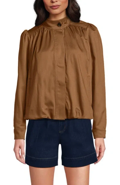 Lands' End Drapey Twill Bubble Hem Jacket In Brown