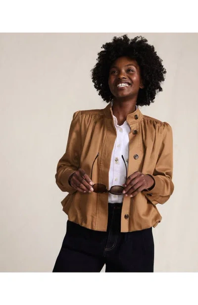 Lands' End Drapey Twill Bubble Hem Jacket In Brown