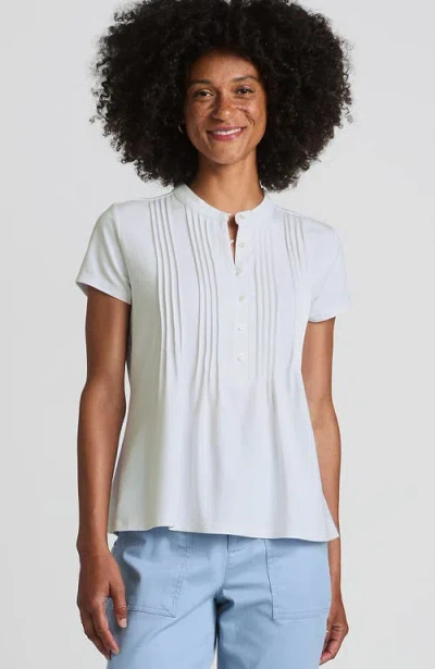 Lands' End Short Sleeve Lightweight Jersey Button Pintuck Top In White
