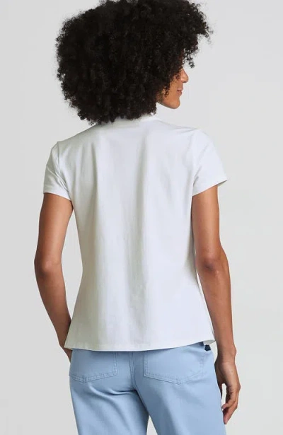 Lands' End Short Sleeve Lightweight Jersey Button Pintuck Top In White