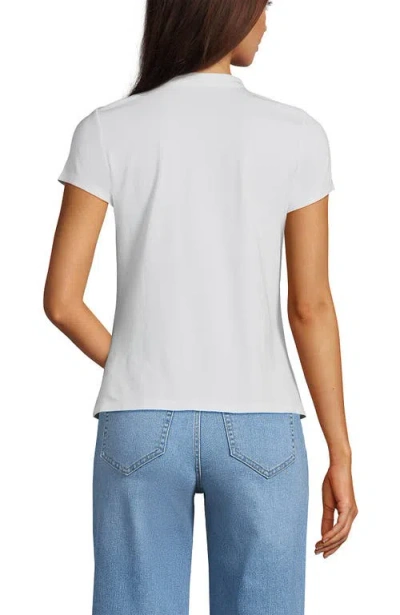 Lands' End Short Sleeve Lightweight Jersey Button Pintuck Top In White