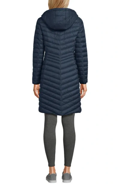 Lands' End Ultralight Packable Long Down Coat In Blue