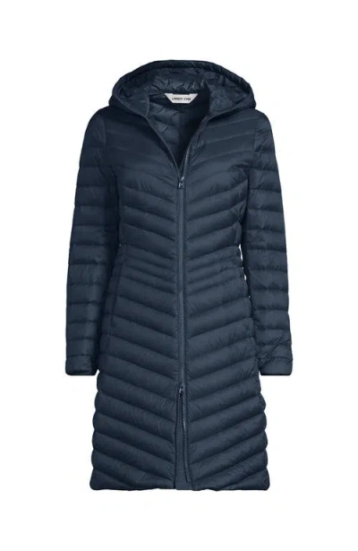Lands' End Ultralight Packable Long Down Coat In Blue