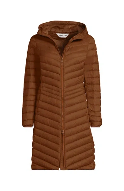 Lands' End Ultralight Packable Long Down Coat In Brown