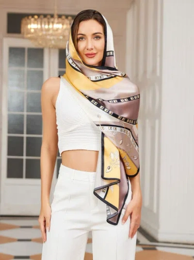 Silksilky Mulberry Silk Printed Rectangular Long Shawl Scarf In Yellow
